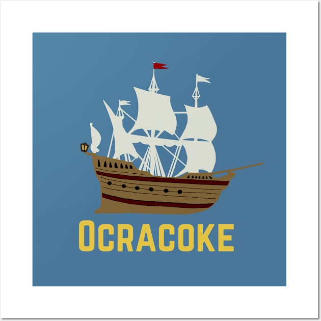 Ocracoke Island Pirate Ship Flag Wall Art by Trent Tides